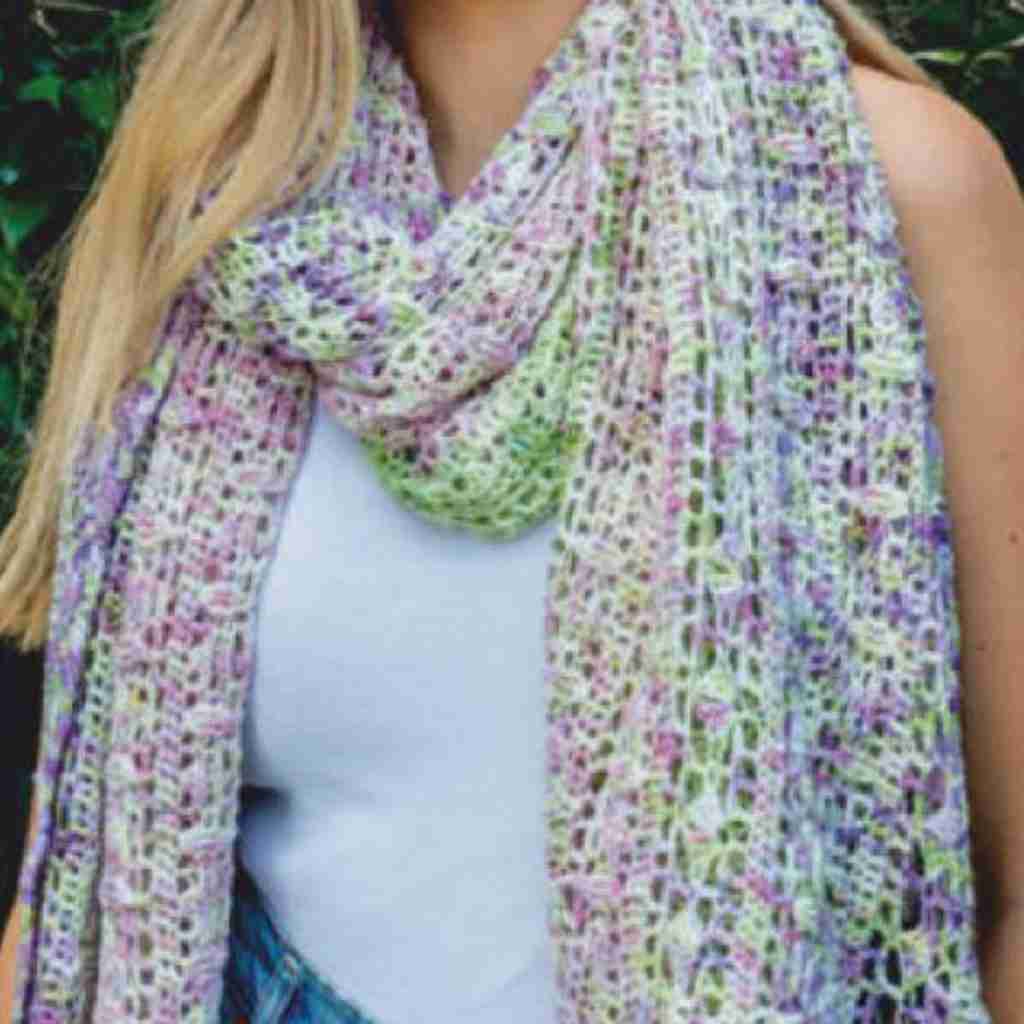 Dew Drops & Sun Beams Shawl in spring bouquet fade - on Model close up