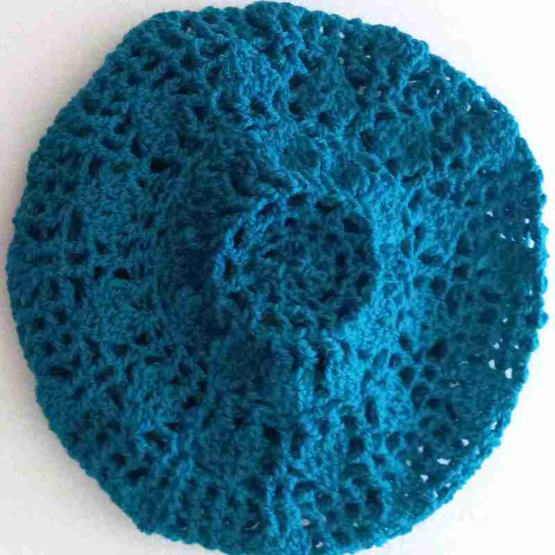 Rapt Hearts Beanie Crochet Pattern - flat lay from top - in teal pure wool