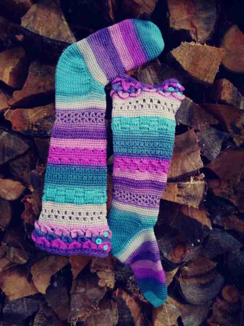 Deb’s Ladies’ Sampler Socks in Pink, Aqua & White Deb's Ladies' Sampler Socks in Pink, Aqua & White