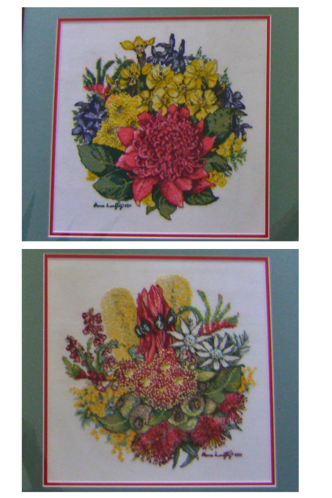 Cross-stitched wildflower bouquets - crafted by Fiona Langtry 2011