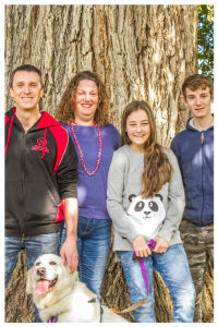 The Langtry Family in 2017 - Trevor, Fiona, Blake & Jessica, with Chanel, the golden retriever