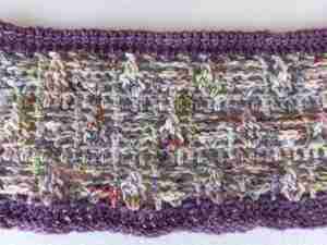 Dew Drops Cowl in 2-tone Premium Hand-dyed sock wool - colors Farmer's Market and Aubergine. Close Up of pattern