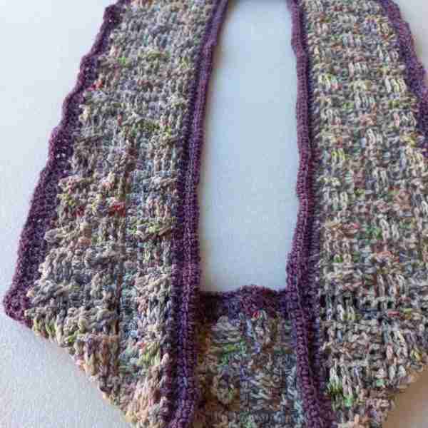 Dew Drops Cowl in 2-tone Premium Hand-dyed sock wool - colors Farmer's Market and Aubergine. Single loop flat lay
