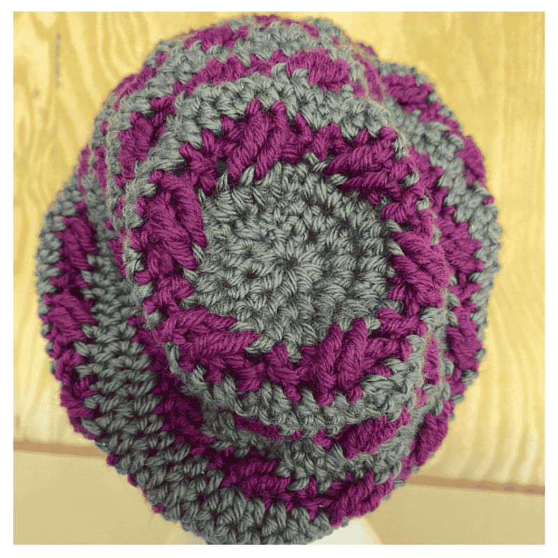 Brindy Beanie - Lori's version in cerese and grey - from crown