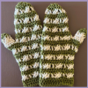 Brindy Mittens Crochet Pattern - in green and white stripes - flat lay